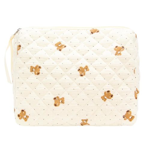 PAZIMIIK Quilted Makeup Bag Large Travel Zipper Soft Cosmetic Pouch for Women Girls Make Up,Gauze Bear