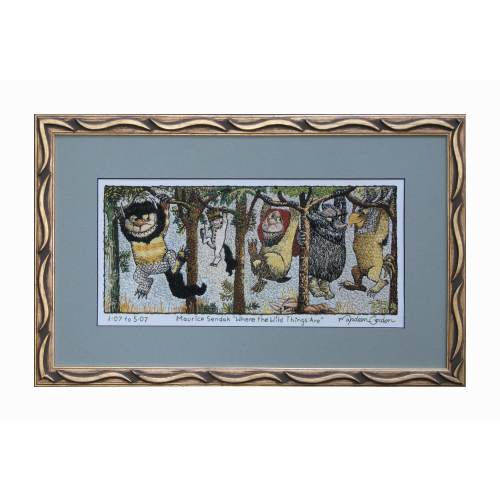 Where the Wild Things Are, Maurice Sendak, print, of hand embroidered original, on canvas, 12x19