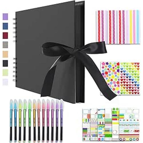 Vienrose Scrapbook Album 80 Pages, DIY Photo Album with Accessories, Black Kraft Paper Memory Book for Wedding, Birthday, Travel, Valentine, Mother’s Day, 11x8 Inches