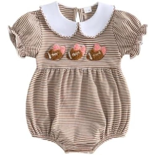 Baby Girl Football Outfit Doll Collar Striped Bubble Romper Clothes