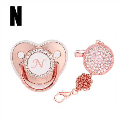 Fridja Bling Personalized Pink Baby Pacifier with Pacifier Clips A-Z 26 Letters Baby Shower Gift