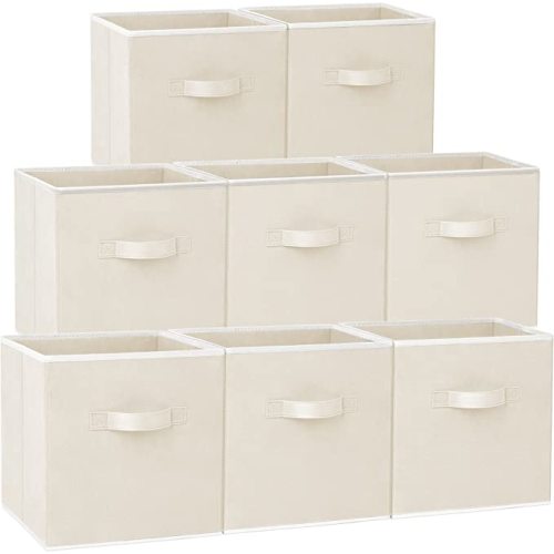 Criusia Storage Cubes - 11 Inch Heavy Duty Fabric Storage Bins for Shelves Closet Cube Organizer - 8 Pack Collapsible Cube Storage Bins Baskets for Clothes Blankets Toys - Nursery Organization (Beige)