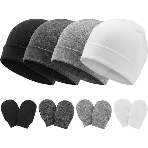 DRESHOW BQUBO Baby Hats and Mittens Infant Cotton Beanie Gloves No Scratch Set Newborn Hospital Hat for Boys Girls