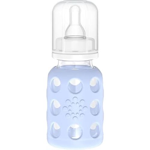 Lifefactory Glass Baby Bottle with Stage 1 Nipple and Protective Silicone Sleeve Blanket 4 Oz