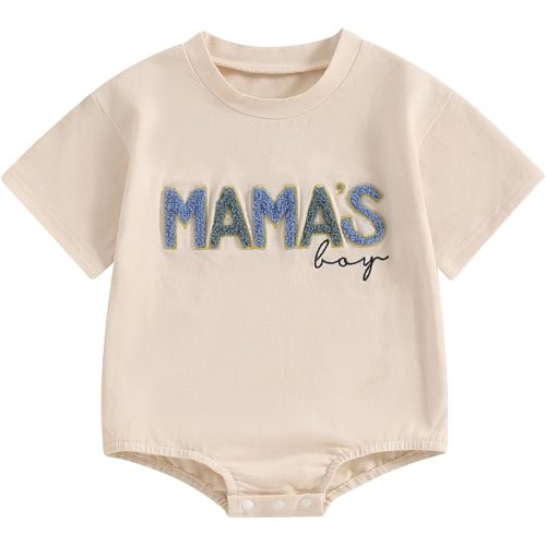 FIOMVA Baby Boy Fall Clothes Newborn Bubble Romper Toddler Long Sleeve Mama's Boy Letter Bodysuit Winter Infant Outfits