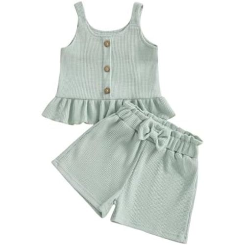 Toddler Baby Girl Clothes Hollowed Camisole Tie-up Shorts Solid Summer 2-piece Outfit Kids Girls Shorts Set