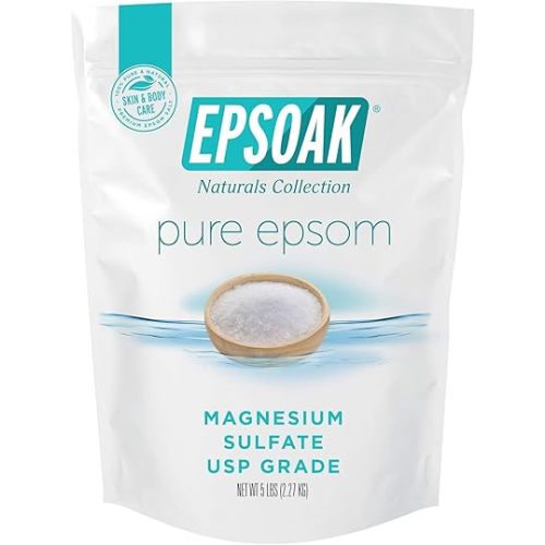 Epsoak Epsom Salt 5 lb Resealable Bulk Bag, Magnesium Sulfate USP. Unscented, Made in The USA, Cruelty-Free Certified