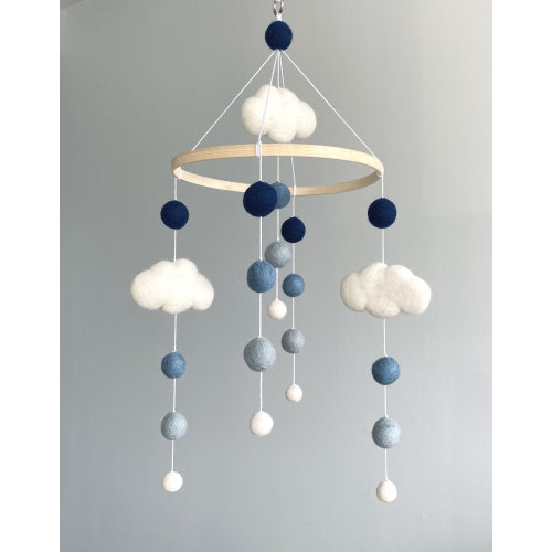 Blue Baby Mobile boy/ Nursery Mobile/ crib mobile boy/ cloud mobile/ crib decoration/ felt ball mobile/ Pom Pom mobile/ baby shower gift