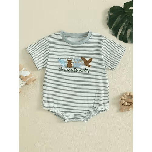 baby boy summer outfit newborn stripe bubble rompers letter - Temu