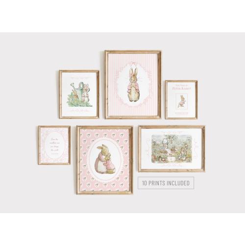 10 pink PETER RABBIT Nursery Wall Art Prints, Cottagecore Peter Rabbit Baby Shower Gift Nursery Decor, Kids Beatrix Potter Nursery Prints