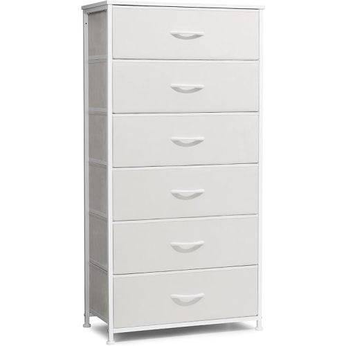 Crestlive Products Dresser for Bedroom with 6 Drawers, Tall Chest of Drawers, White Dressers Bedroom Furniture, Storage Organizer Unit with Bins for Closet, Hallway, Living Room, Entryway