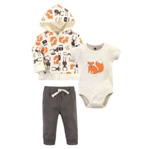 Hudson Baby Infant and Toddler Boys Cotton Hoodie, Bodysuit or Tee Top and Pant Set, Forest Baby, 6-9 Months