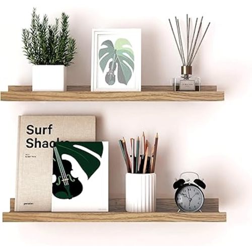 Floating Shelves for Wall Decor, Long Wall Mounted Storage Shelf for Bedroom, Living Room, Bathroom, Kitchen, Nursery, Display Picture Ledge Shelf with Lip Set of 2-24 Inches, Oak
