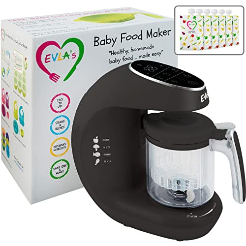 Baby Food Maker | Baby Food Processor Blender Grinder Steamer | Cooks & Blends Healthy Homemade Baby Food in Minutes | Self Cleans | Touch Screen Control | 6 Reusable Food Pouches