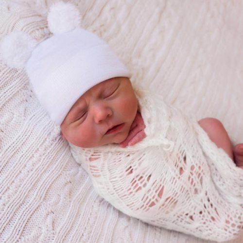 Newborn Hat, White Fuzzy Bear