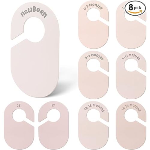 MEILIDY Double Sided Baby Closet Dividers for Newborn to 2T, Pink, 8 Pcs | Round Look, Silm Visualized Design, Nursery Clothes Size Separators by Months for Clothing Racks