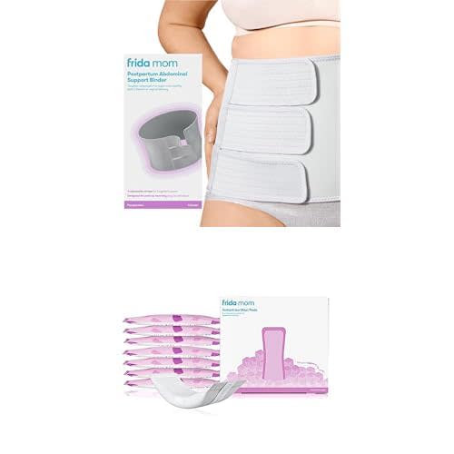 Frida Mom Belly Binder, Adjustable Compression Wrap + 2-in-1 Postpartum Pads, Absorbent Perineal Ice Maxi Pads, Instant Cold Therapy Packs, Postpartum Recovery Bundle