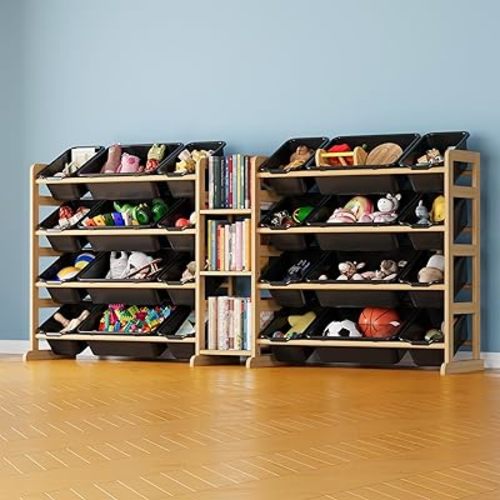 SpaceAid Large Toy Storage Organizer with 24 Bins and 3 Shelves, Toy Organizers Storage Bookshelf, Kids Bin Shelf Box Bookcase for Bedroom Playroom Organization Room Decor, True Black