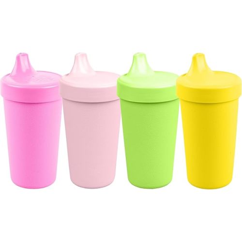 Re-Play No-Spill Sippy Cups for Toddlers, 10 oz Set of 4 - Spill-Proof Lids with Removable Silicone Valve, Microwave & Dishwasher Safe, BPA-Free, Made in USA, Tulip