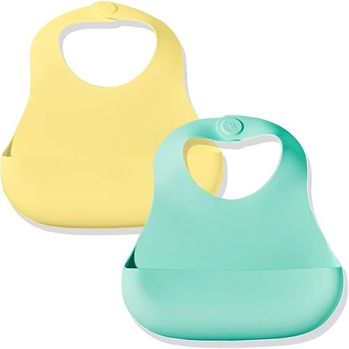 Magnetic Silicone Bibs 2-Pack Waterproof, Dishwasher Safe, BPA Free Food-Grade, Baby Feeding Bib