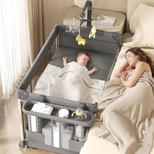 4-in-1 Pack and Play, with Musical Toy Rack & Bag, Crib Organizer