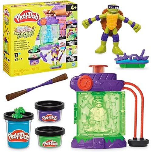 Play-Doh Teenage Mutant Ninja Turtles Mutation Station Playset, Bendy 4 Inch Donnie Action Figure, Kids Arts & Crafts, TMNT Toys for Boys & Girls 4+