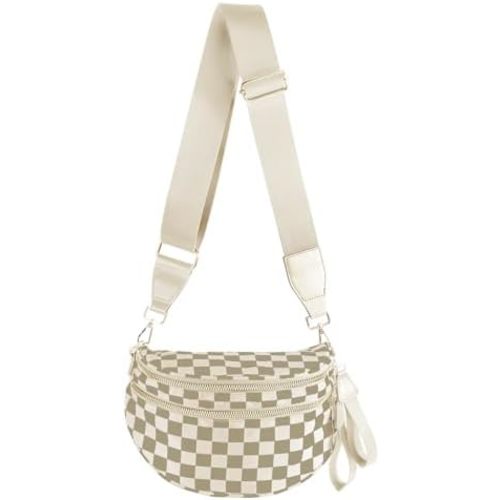 Black and White Checkered Crossbody Bag Bum Bag for Women,Spacious Checkered Purse Fanny Packs Belt Bag