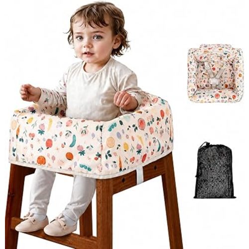 Baby High Chair Cover for Restaurants with Safety Harness White
