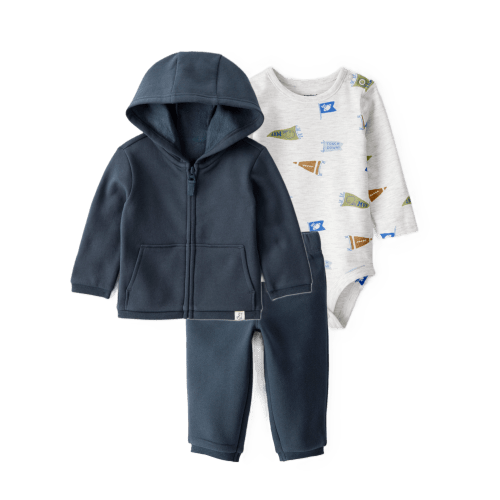 Baby Boy 3-Piece Football Print Bodysuit, Hoodie & Pull-On Pants Set - Navy - Carter's | Carter's