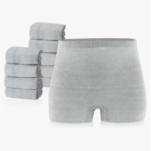 PurComfy 10 Pcs Postpartum Underwear for Women, High Waisted Disposable Boyshort Underwear for Mom Postpartum, Seamless Under Wear for Postpartum Essentials, Waist 28"- 42" Stretched, Grey