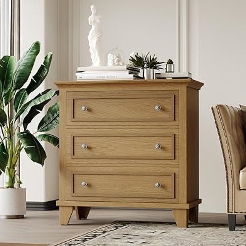 GAOMON 3 Drawer Dresser for Bedroom, Brown Wood Chest of Drawers Bedroom Dresser, Rustic Small Drawers Dressers Nightstand Wooden Closet Storage Cabinet for Living Room
