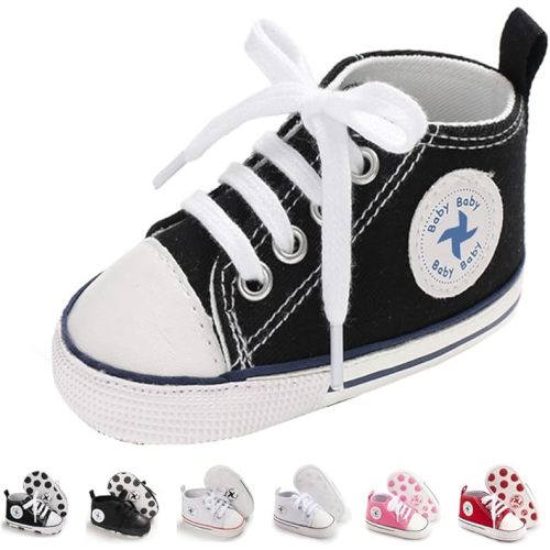 Newborn Baby Girls Boys Canvas Shoes Infant Soft Sole Slip On First Walkers Sneaker Toddler Flat Loafers High Top Crib Denim Unisex Moccasins Shoe