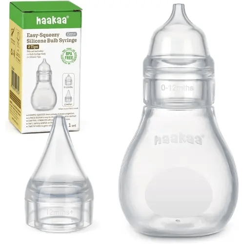 Haakaa Silicone Baby Nasal Aspirator | Nose Bulb Syringe | Easy-Squeezy Baby Nose Cleaner, 0m+ Newborn Infant &Toddler - BPA Free Silicone-2 Tips