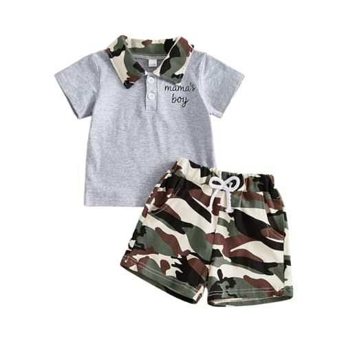Fernvia Toddler Baby Boy Clothes Short Sleeve Embroidery Letters Shirt with Camouflage Shorts Infant 2Pcs Set Summer Outfits