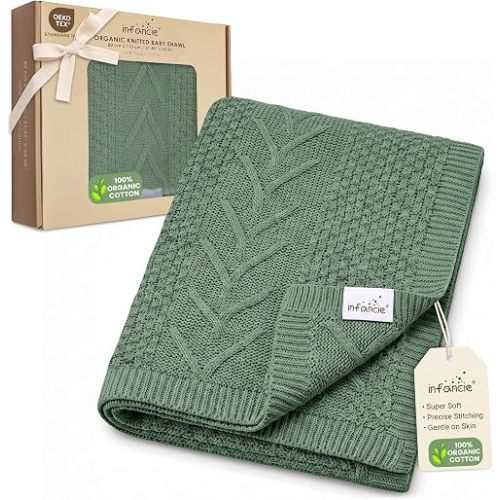 Organic Cotton Knit Baby Blanket Unisex Infant & Toddler 31x43 in