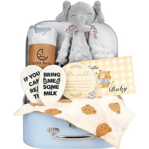 Baby Boy Gift Basket Set, 8Pcs Newborn Baby Essentials Baby Gift Baskets Set, Cute & Practical Baby Boy Gift Baskets for Newborn, Baby Boy Gifts, Best Welcome Baby Gift & Gender Reveal Gift Basket