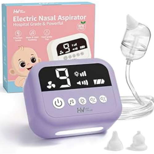 Amazon.com: HEYVALUE Nasal Aspirator for Baby, Hospital Grade Nose Sucker with 9 Levels Suction, Night Light and Nursery Rhyme Soothing, Electric Nose Suction for Baby with Food-Grade Silicone Tips Purple