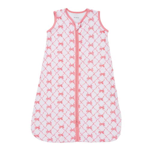 LollyBanks 0.5 TOG Cotton Baby Sleep Sack, 2-Way Zipper, Wearable Blanket, Pink Bow Print