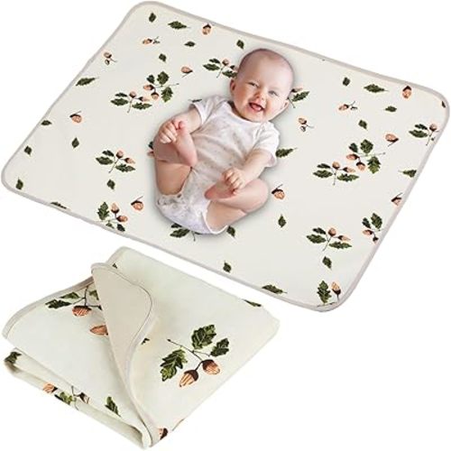 Baby Diaper Changing Pad, 19.7"x25.6" Waterproof Changing Pad Liners with 100% Muslin Cotton Front Top and Leather Back, Soft and Absorbent Portable Changing Mat for Travel, Changing Station