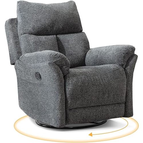 ANJ Swivel Rocker Recliner Chair Nursery Manual Glider Rocking Recliner Chairs for Adults, Small Recliners for Small Space, 360° Swivel Lazy Boy Recliner Chairs for Living Room, rv, Smoky Grey