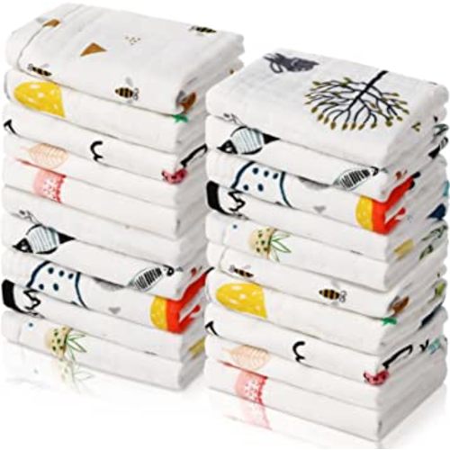 Chumia 20 Pack Baby Muslin Burp Cloths Baby Wash Cloths with Sensitive Skin 6 Layer Cotton Face Towels Bath Towel Absorbent for Toddler Kids Shower，10 x 10 Inch