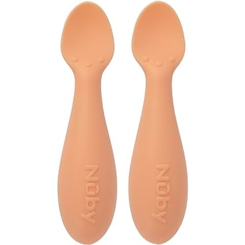 Nuby Silicone Mini Spoons - (2-Pack) Baby-Led Weaning Spoons for Babies - 4+ Months - Orange