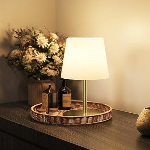 EZVALO Outdoor Cordless Table Lamp, IP65 Waterproof 4500mAh Rechargeble Shower Lamp, Dimmable Touch Lamp, LED Night Light Lamp for Bathroom Patio Camping Restaurant Home 1 Pack (Gold)