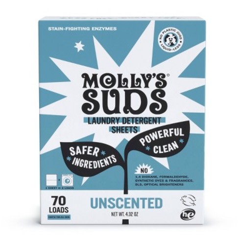 Molly's Suds Unscented HE Laundry Detergent Sheets 70 Loads - 4.32oz