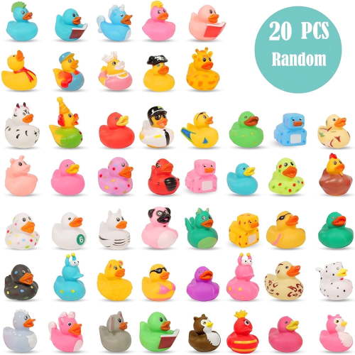 INvench 20Pcs Rubber Ducks, Baby Bath Toys for Kids, Pool Collectors, Room and Car Decor