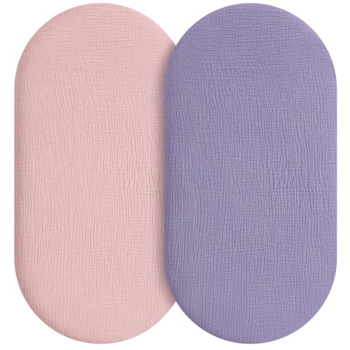 Unnivoll Muslin Bassinet Sheets Boy Girl, 100% Cotton Fitted Bassinet Sheet Set 2 Pack Bassinet Mattress Sheets Universal Fit for Rectangle, Round, Oval, Hourglass Mattress, Soft Breathable