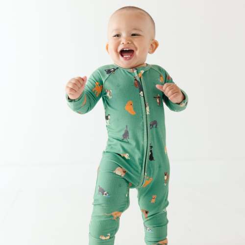 Dogs Green Small Ribbed Zip Romper