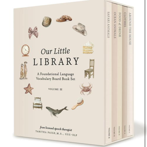 Our Little Library Vol. 2: First 100 Words Board Book Box Set, including Ocean Animals, Safari Animals, Food and Drink, Clothes, and Around the House (Tabitha Paige Children's Book Series)