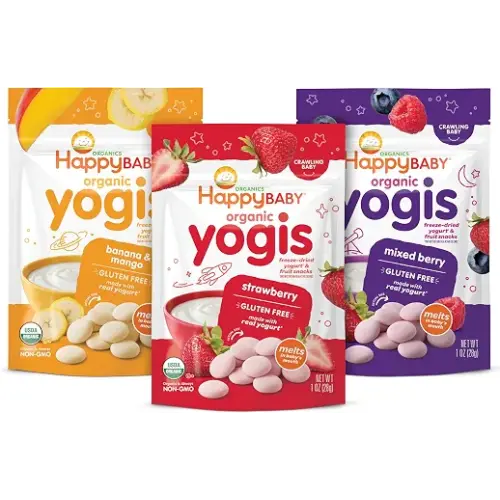 Organic Baby Food Happy Yogis Yogurt Snacks-Banana Mango, Mixed Berry, and Strawberry- 1 oz Packs, 3-Count