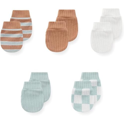 JELYLOVE 5 Pack Unisex New Born Boy Girls Anti Scratch Mittens Cotton Soft Baby Gloves 0-3 Months Infant Essentials